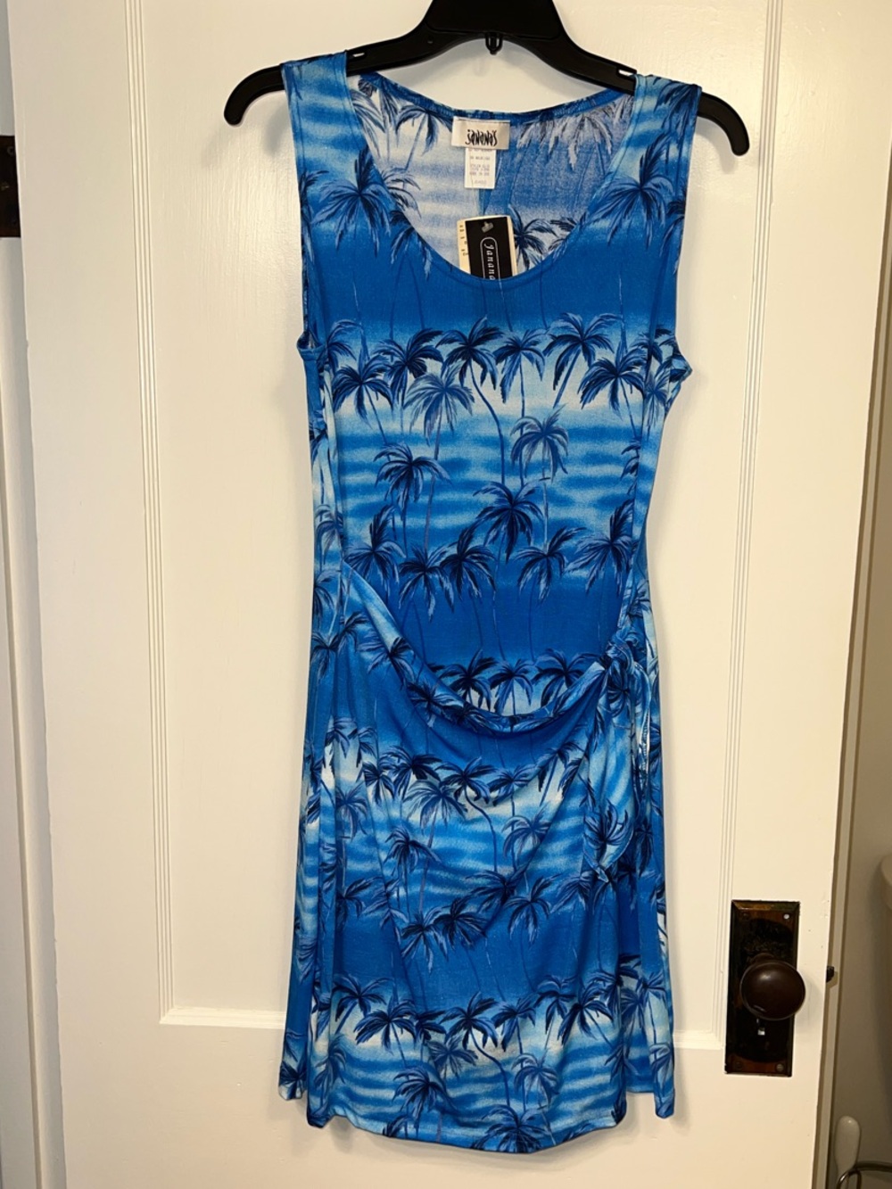 Blue Palm Tree Print Sleeveless Summer Vacation Dress